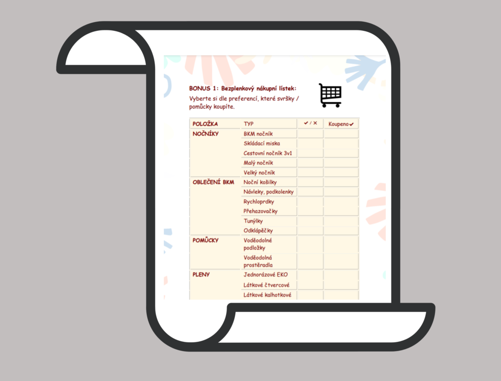 Nákupní seznam pro bezplenkovku.